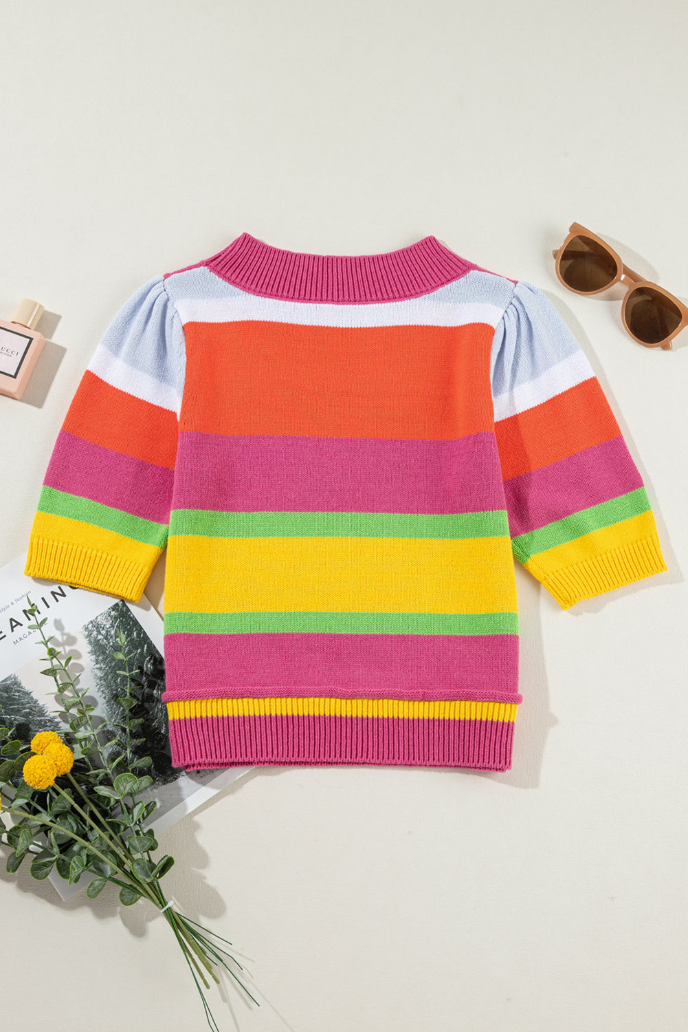 Colorblock Short Sleeve Crop Sweater