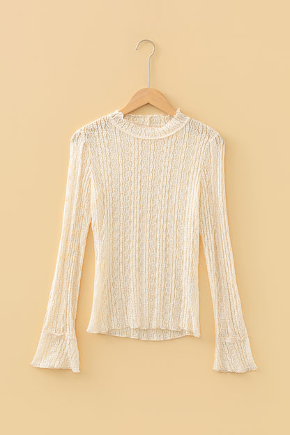 Lace Mock Neck Flounce Long Sleeve Top
