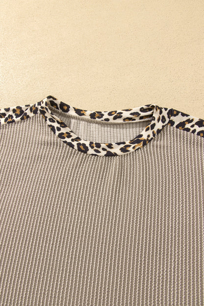 Leopard/Polka Dot Trim Long Sleeve Top & Pants Set