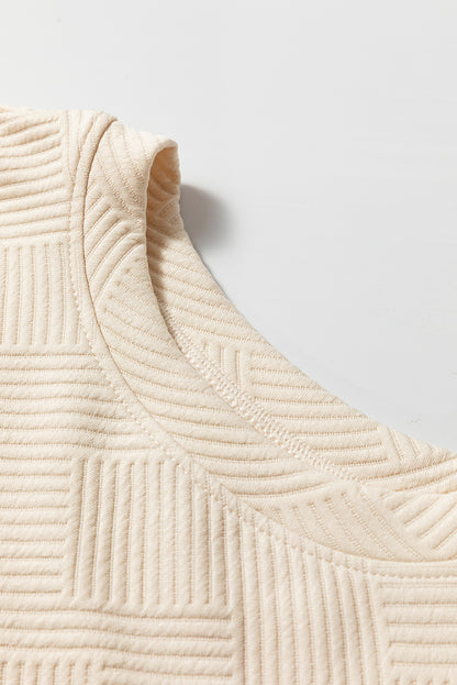 Floral Sleeve Textured Knit Drop Shoulder Top