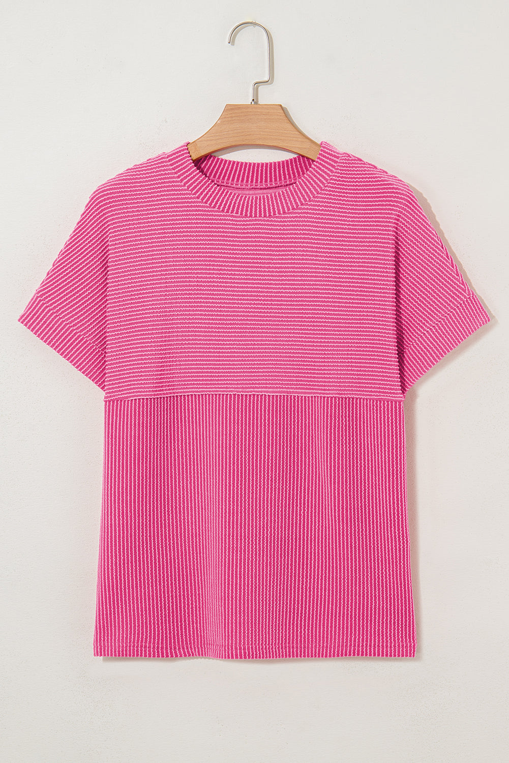 Solid Corded Knit Mock Neck T-Shirt