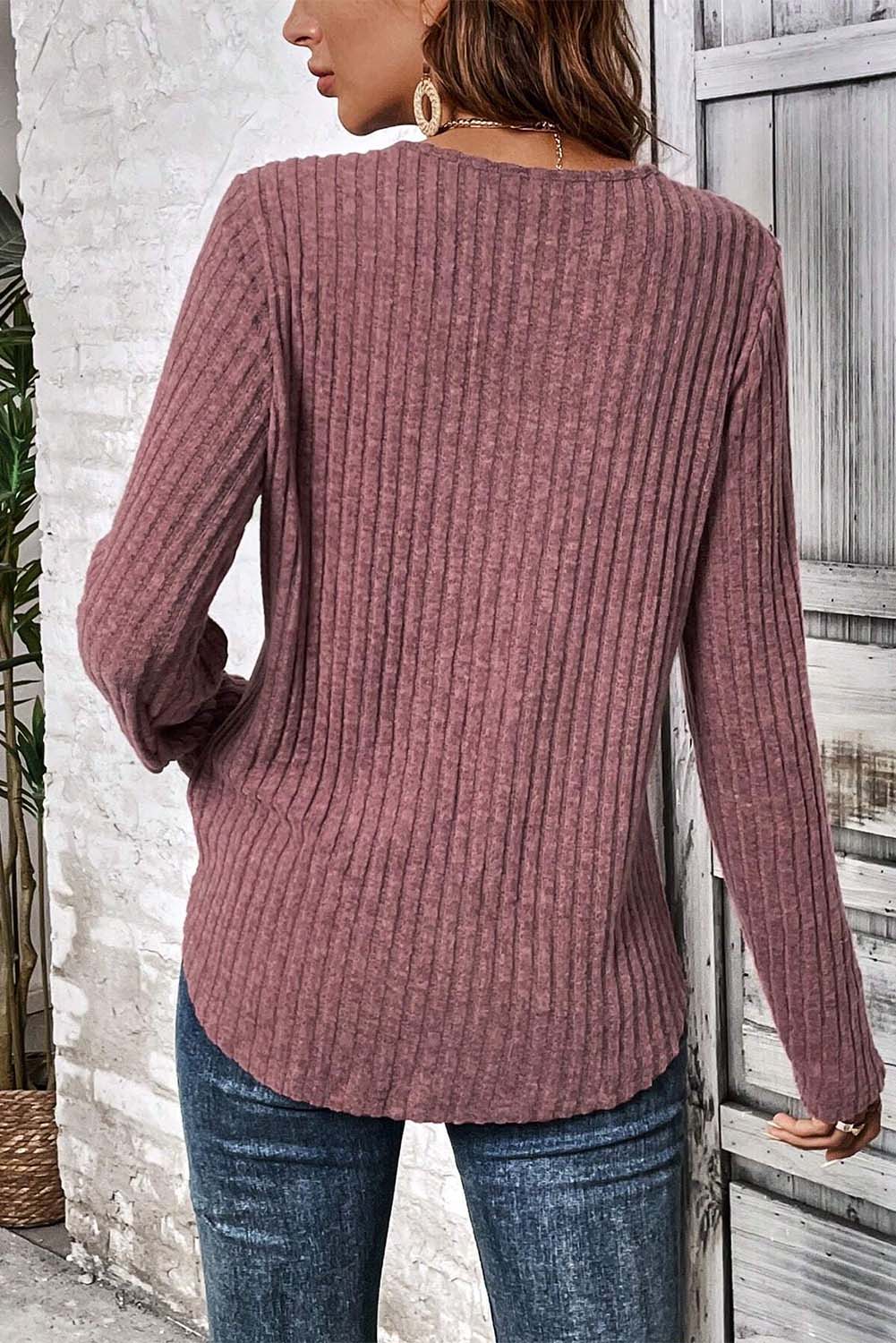 Ribbed Lace Shoulder Patch Sweater