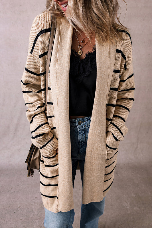 Stripe Shawl Collar Open Front Cardigan