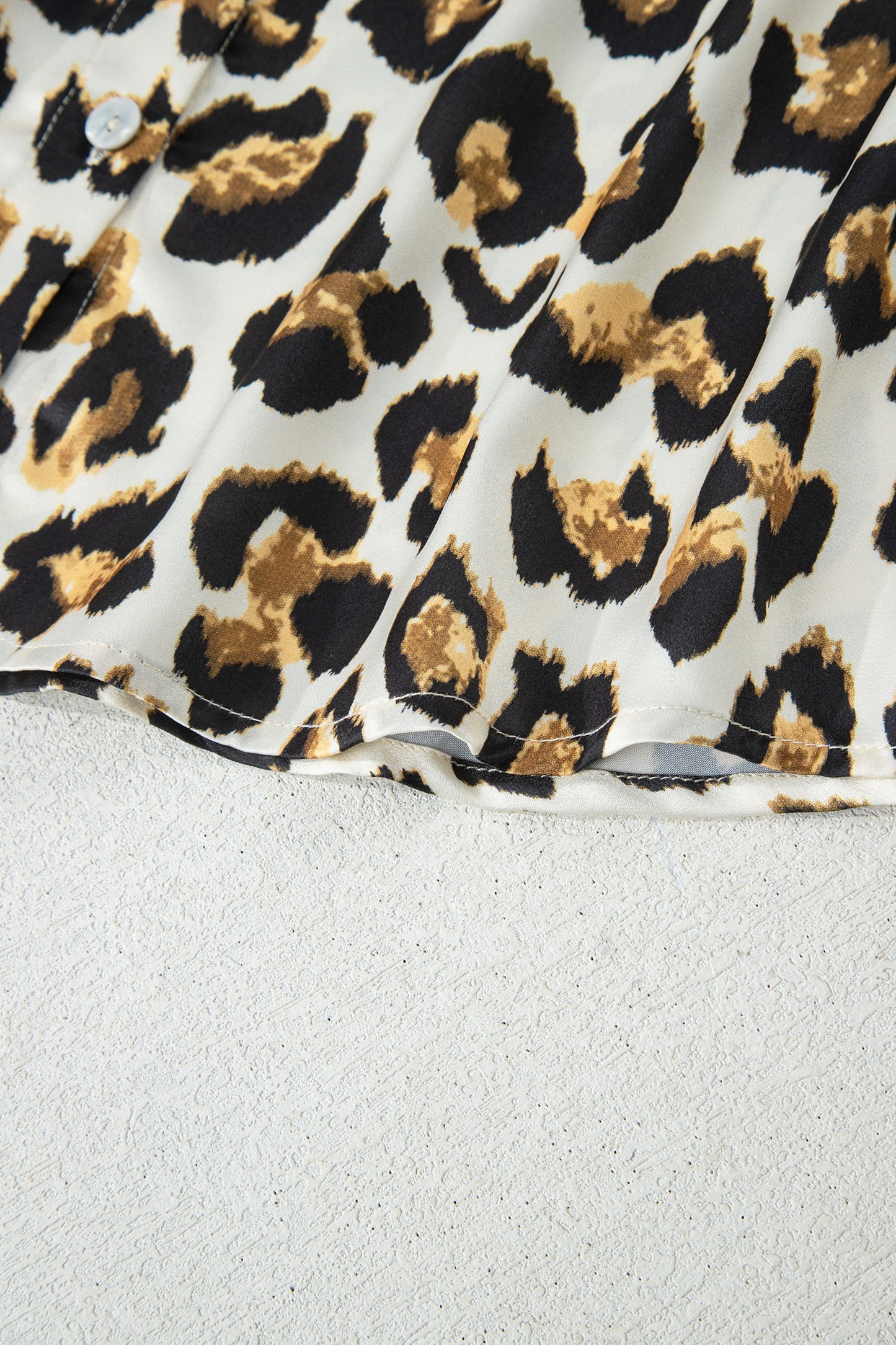 Leopard Ruffle Trim 3/4 Sleeve Buttoned Shirt