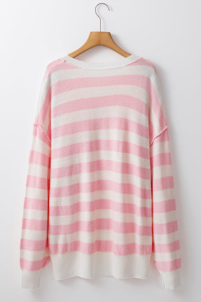 Stripe Half Buttoned Drop Shoulder Sweater