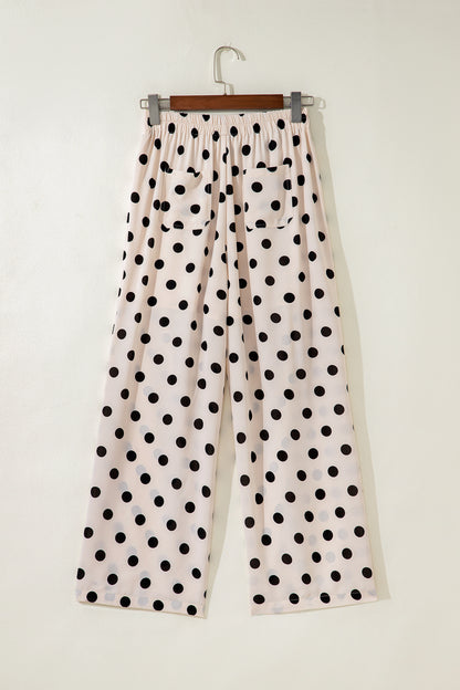 Polka Dot Patch Pocket Wide Leg Pants