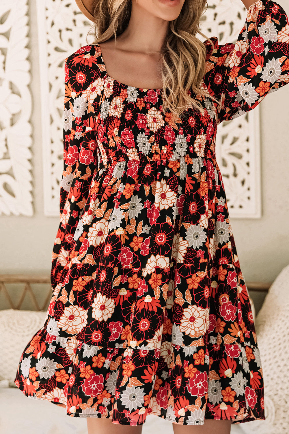 Floral Smocked Long Sleeve Dress