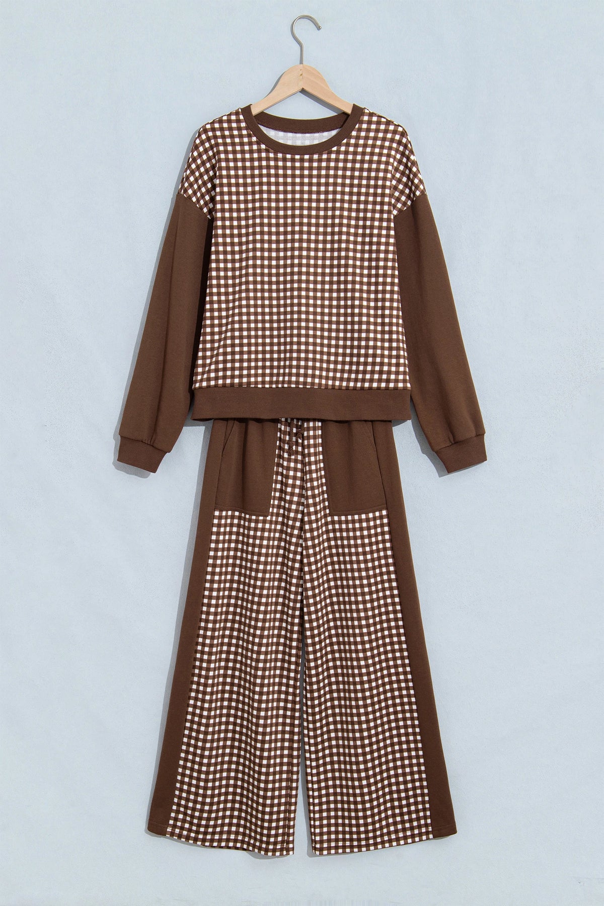 Gingham Patchwork Long Sleeve Top & Pant Set