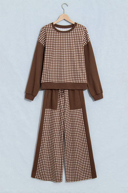Gingham Patchwork Long Sleeve Top & Pant Set
