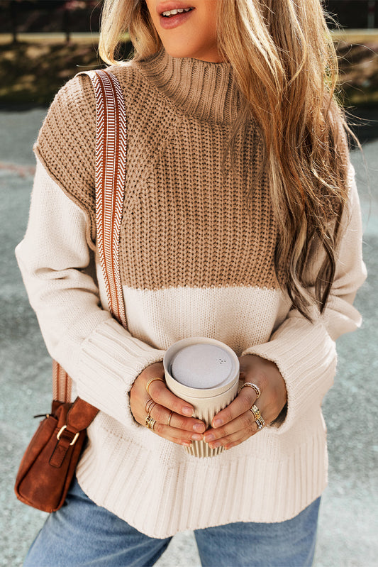 Colorblock Mock Neck Sweater