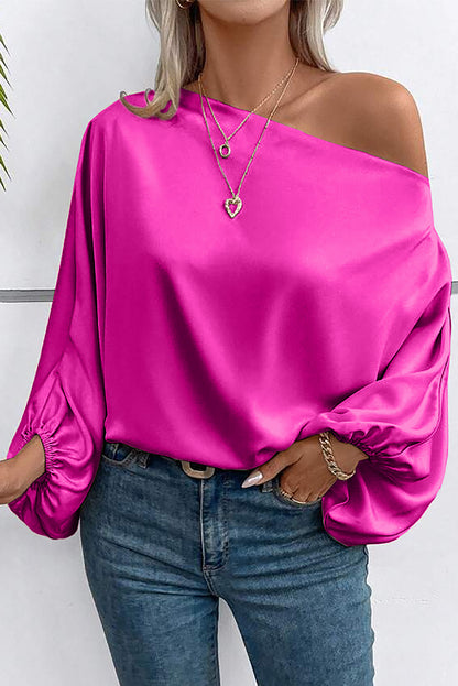 Satin Asymmetrical Balloon Sleeve Blouse