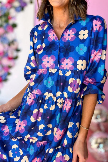 Floral Peasant Sleeve Midi Dress