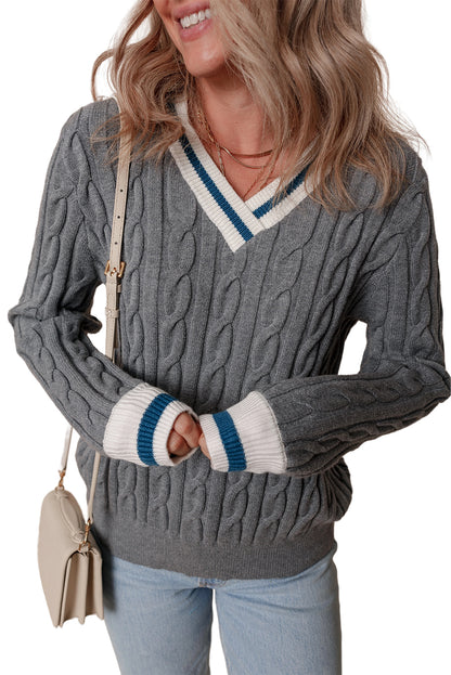 Contrast Ribbed Trim V-Neck Sweater