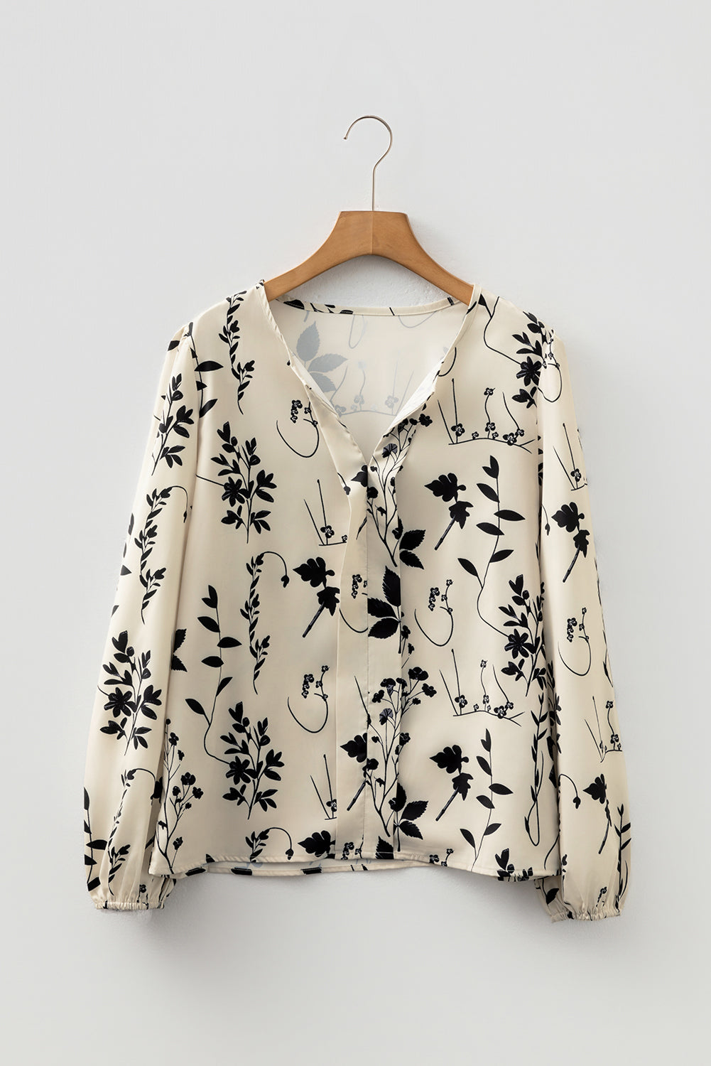 Floral Split Neck Long Sleeve Blouse