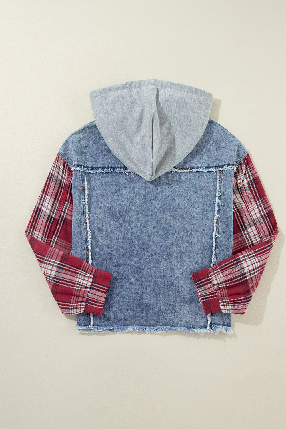 Plaid Patchwork Hooded Denim Jacket