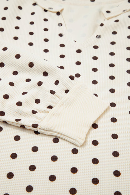Polka Dot Waffle Knit Top and Pants Lounge Set