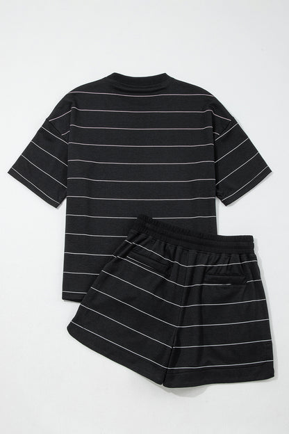 Stripe Short Sleeve Tee & Drawstring Shorts Set