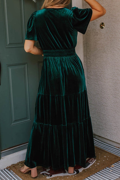 Velvet Shirred Waist Maxi Dress