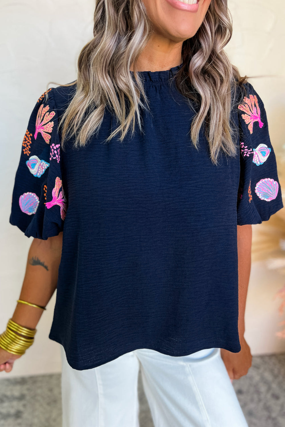 Tropical Puff Sleeve Blouse