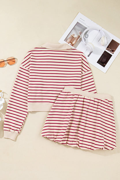 Stripe Cropped Pullover and Bubble Mini Skirt Set