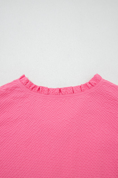 Flower Embroidered Puff Sleeve Frilled V-Neck Blouse