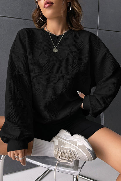 Star Embossed Drop Shoulder Sweatshirt