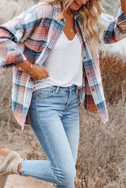 Plaid Flap Pockets Shacket