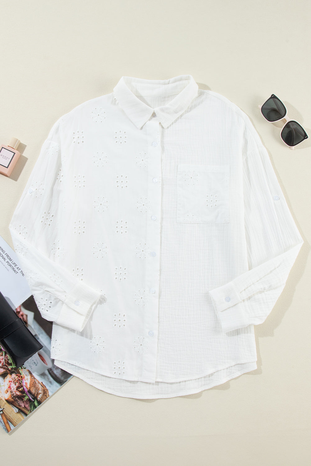 Eyelet Crinkle Gauze Buttoned Shirt