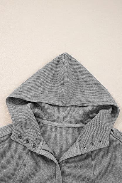 Waffle Zip Up Snap Button Hooded Jacket