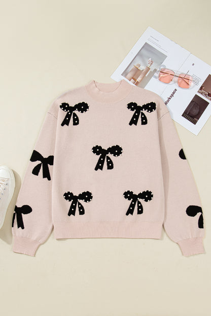 Bow Pearl Embellished Drop Shoulder Sweater