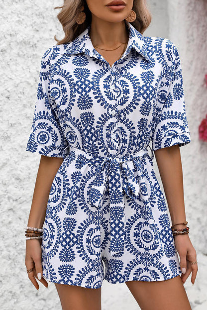 Mandala Short Sleeve Buttoned Romper