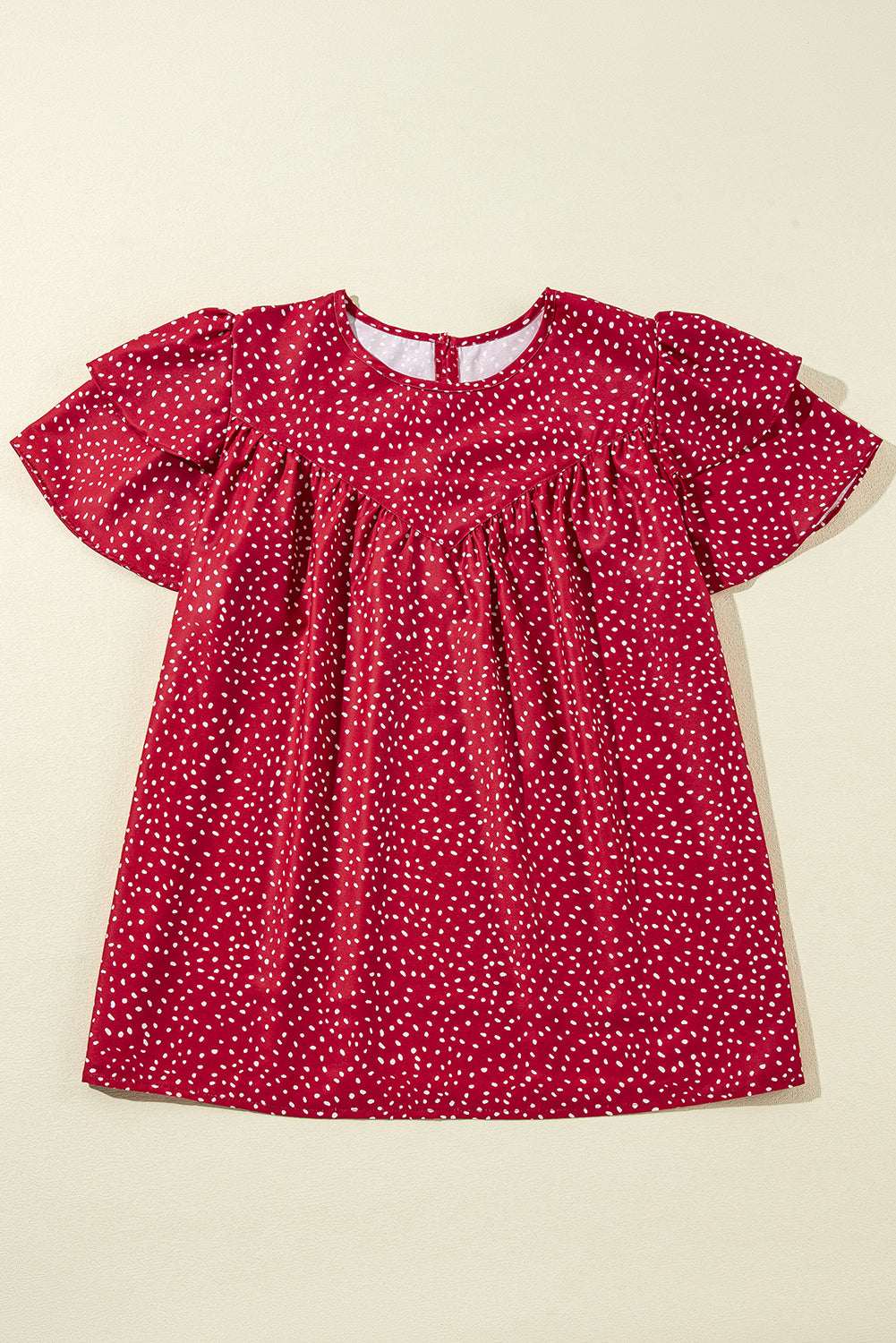 Dotted Ruffle Sleeve Ruched Blouse