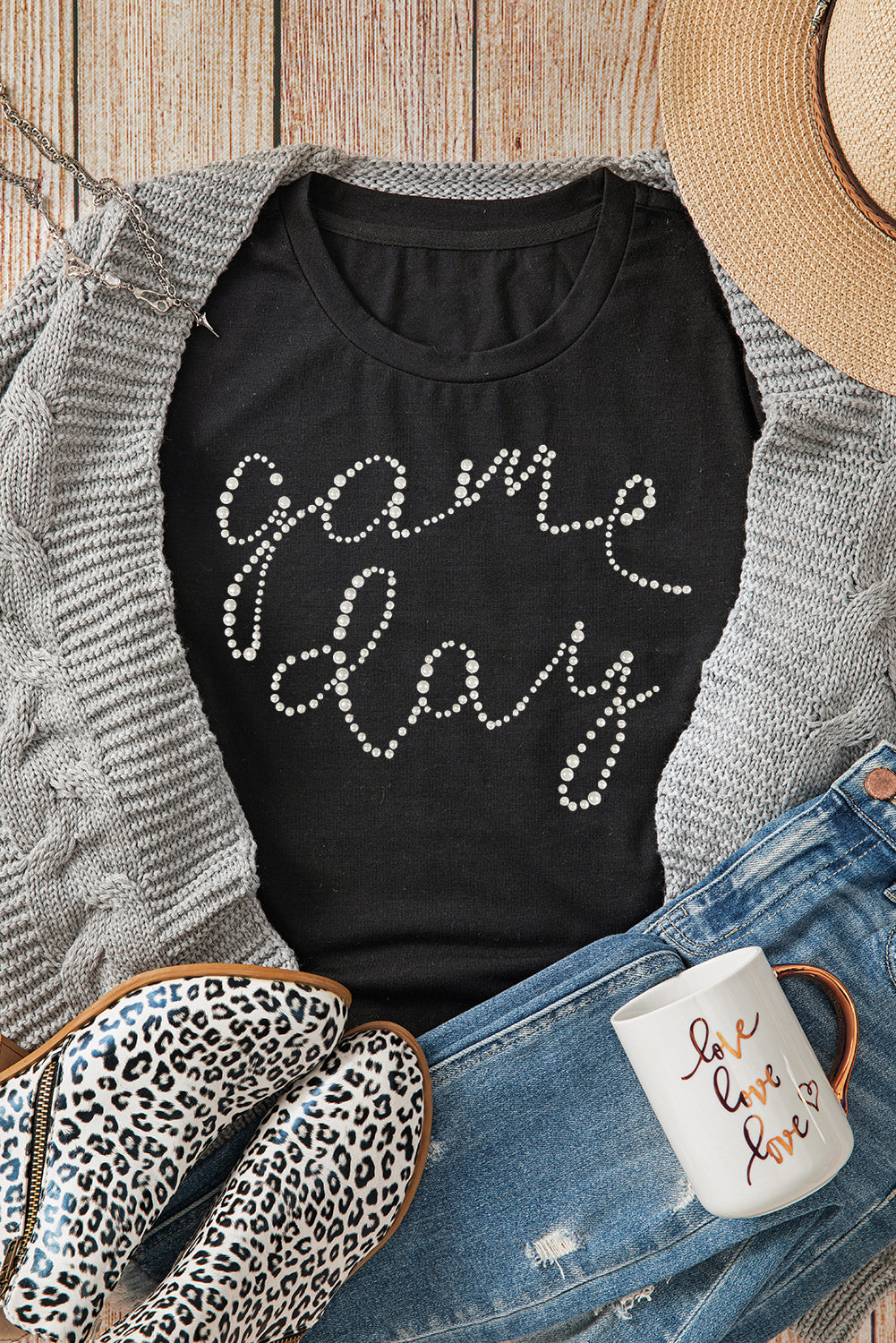 Rhinestone game day Crewneck T-Shirt