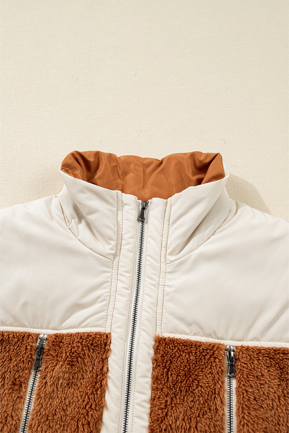 Colorblock Plush Patchwork Half-Zip Vest