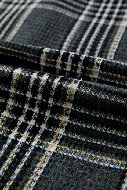 Plaid Textured Knit Button-Up Shacket