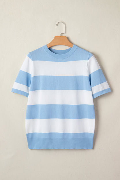 Stripe Colorblock Knitted Short Sleeve T-Shirt