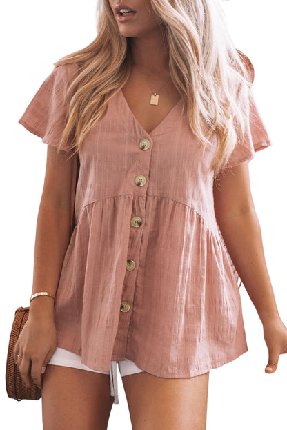 Peplum Short Sleeve Buttoned Shirt