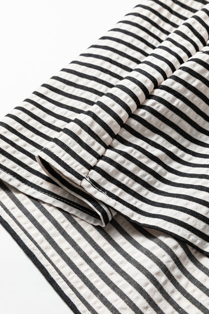 Stripe Ruffle Short Sleeve V-Neck Midi Dress