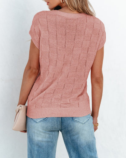 Lattice Textured Short Sleeve Sweater