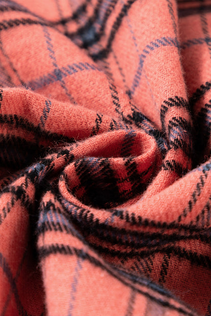 Plaid Button-Up Distressed Hem Long Sleeve Shirt