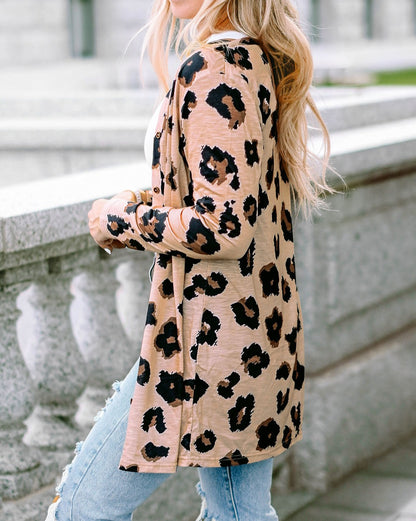 Leopard Open Front V-Neck Cardigan