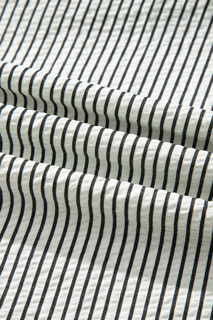 Stripe Frilled Half Buttoned Maxi Dress