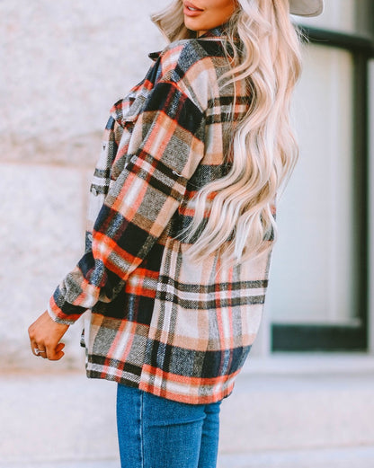 Plaid Button Front Pocketed Shacket