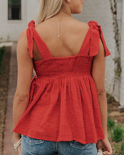 NEW! Embroidered Babydoll Tie Strap Tank