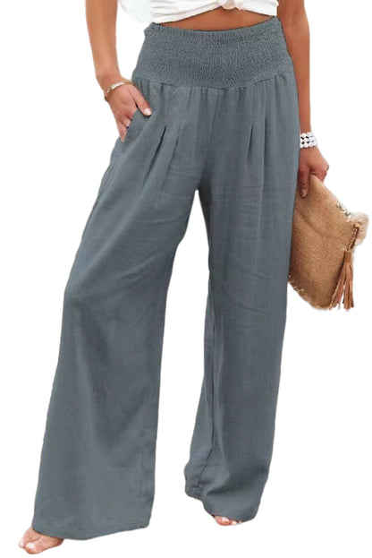 Smocked Waist Wide Leg Pants