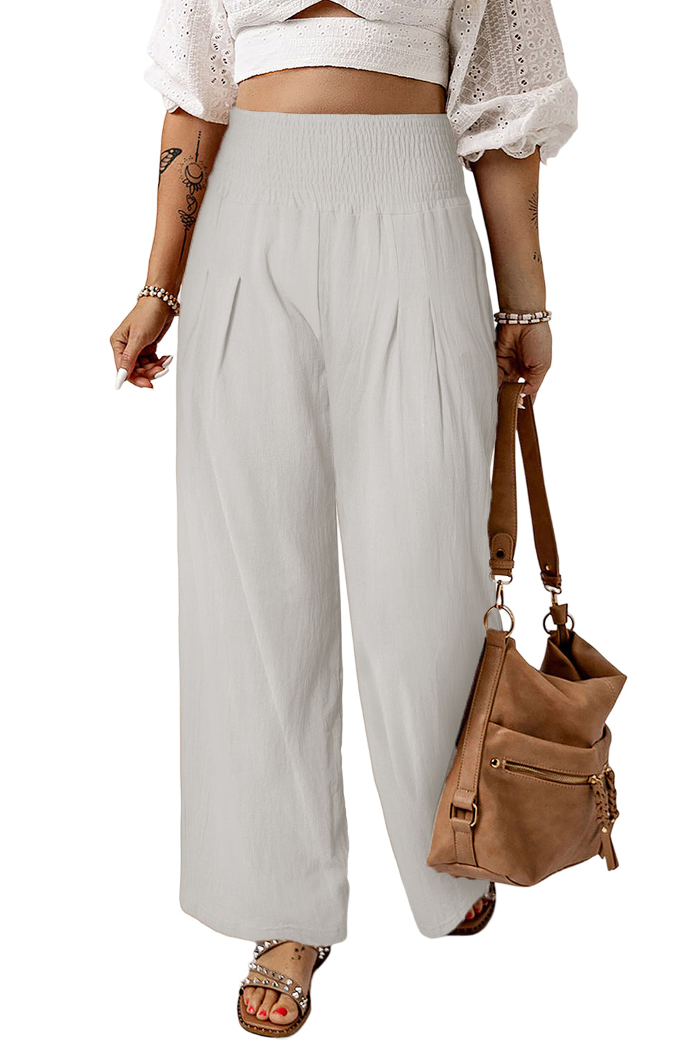 Smocked Waist Wide Leg Pants