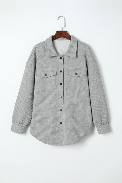 Geometric Textured Buttoned Shacket w/Pockets