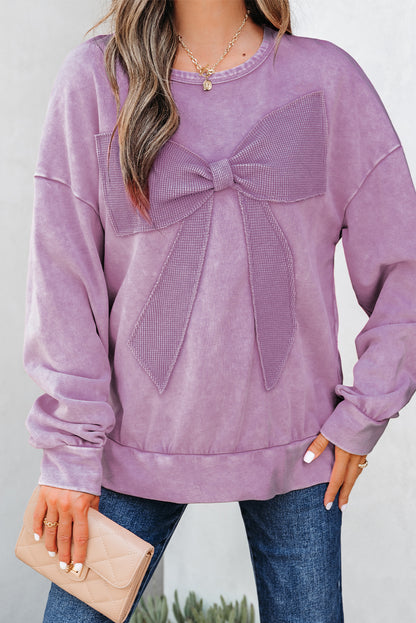 Solid Bow Patchwork Mineral Wash Sweatshirt