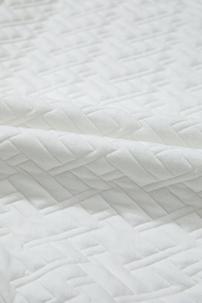 Textured Knit Collared V-Neck Pullover Sweatshirt