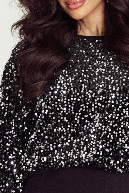 Sequin Long Sleeve Cropped Blouse